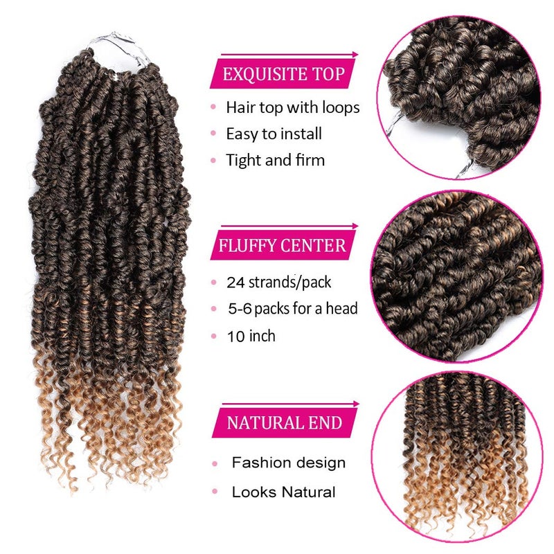 Dorsanee Bomb Twist Crochet Hair 10 Inch 6 Packs Mini Passion Twist Crochet Hair for Black Women Pre-looped Spring Twist Crochet Braids Nubian Twist Synthetic Hair Extension (T27#) - Image 3
